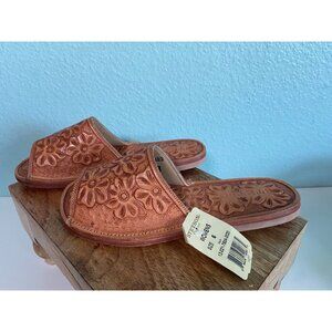 NWT Stetson Women's Brown Floral Flowers Slide On Sandal Shoes‎ Size 6